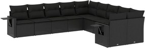vidaXL 10 részes fekete polyrattan kerti ülőgarnitúra párnákkal