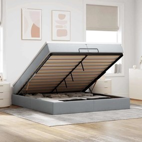 Ottomán ágykeret matracokkal Világosszürke 200x200cm szövet