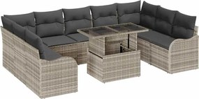vidaXL Kerti Kanapé Szett párnával 10 pcs Világosszürke Poli rattan