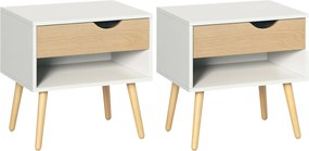 HOMCOM 2 db Éjjeli Szekrény Szett Éjjeli Szekrény Fiókkal és Tárolópolccal Hálószobába, Nappaliba, Irodába Modern Stílus 50x39x51 cm Fehér és Tölgy |