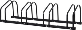 HOMCOM Bicikliállvány - Többhelyes Bicikli Tartó - Időjárásálló, Tartós, Padló- és Falra Szerelhető Acél, 4 Biciklihez, Fekete, 110 x 33 x 27 cm | Aos