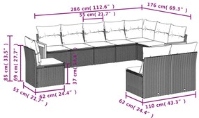 10 részes fekete polyrattan kerti ülőgarnitúra párnákkal