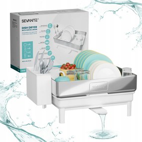 Csepegtető konyhai tányérszárító fehér, forgatható lefolyóval