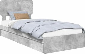 vidaXL Tárolós Ágy fejtámlával Beton Szürke 90 x 200 cm Faanyag