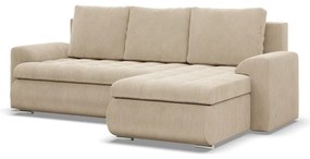 Tokio sarokkanapé, 2 ágyneműtartóval, kordbársony, jobboldali, bézs