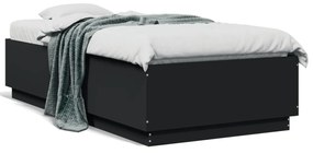 fekete szerelt fa ágykeret LED-világítással 90 x 190 cm
