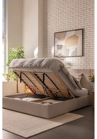 Kárpitozott franciaágy taupe színű, tárolóhellyel, matraccal/ráccsal 180x200 cm Thessa Pillow - Bonami Selection