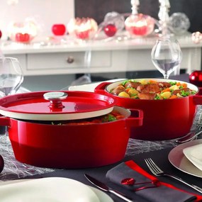 Pyrex öntöttvas lábas fedővel, 4 l, 29 x 21 cm,piros, 4 l