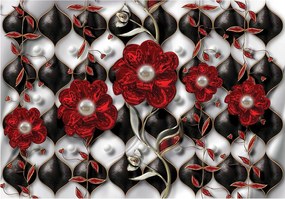 Flizelin fotótapéta Piros virágok fehér selyemen 416x290 +ragasztó