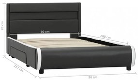 antracitszürke LED-es műbőr ágykeret 90 x 200 cm