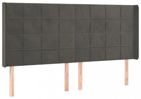 sötétszürke bársony fejtámla szárnyakkal 163x16x118/128 cm