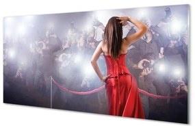 Üvegképek Nő piros ruhában az emberek 100x50 cm