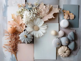 Canvas Vászonkép Őszi Kompozíció Boho Tök Virágok Levelek 100x75