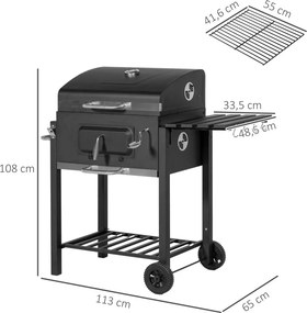Outsunny Faszenes grillsütő, BBQ füstölő, 1 polc, 1 törölközőtartó, 2 grillrács, fekete