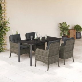 5 részes szürke polyrattan kerti étkezőgarnitúra párnával