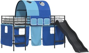 vidaXL Gyerekek Loft Ágykerete Fekete és Kék 79,5 x 200 cm Fém