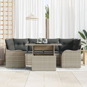 7 darabos kerti kanapé párnákkal, világosszürke poli rattan, 2-személyes kerti kanapé párnákkal, világosszürke poli rattan