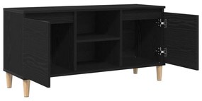 TV Szekrény Fa Lábbal Fekete Tölgy 102x35x50 cm