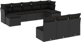 vidaXL 10 részes fekete polyrattan kerti ülőgarnitúra párnákkal