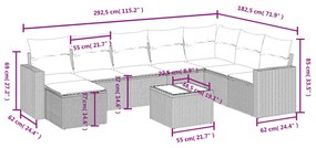 9 részes fekete polyrattan kerti ülőgarnitúra párnákkal