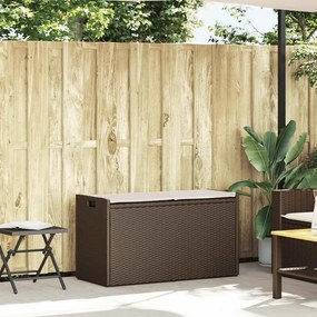 Barna polyrattan kültéri tárolópad párnával 100 cm