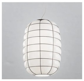 SIRU - Csillár zsinóron LANTERNA 1xE27/60W/230V átm. 32 cm fekete/fehér Velencei üveg