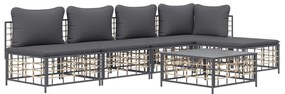 6 részes antracitszürke polyrattan kerti ülőgarnitúra párnákkal