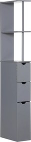 HOMCOM Modern Fürdőszobai Segédoszlop Szürke Fürdőszekrény 2 Polccal, 2 Fiókkal és 1 Felborulásgátló Ajtóval 15x33x136.5 cm | Aosom