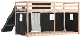 fehér-fekete emeletes ágy csúszdával és függönnyel 80 x 200 cm