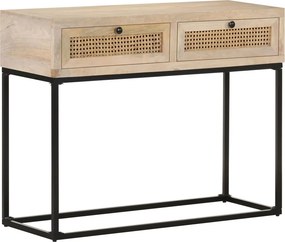 vidaXL tömör mangófa és természetes nád tálalóasztal 100 x 35 x 76 cm