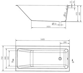 Cersanit Crea Slim akril kád 160x75cm + lábak, S301-225