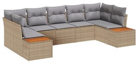 7 Részes Kerti Sofa Készlet Párnákkal Bézs Poli Rattan Akác