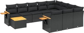 vidaXL 11 részes fekete polyrattan kerti ülőgarnitúra párnákkal