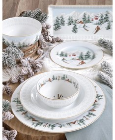 Karácsonyi porcelán teás csésze aljjal díszdobozban Chalet