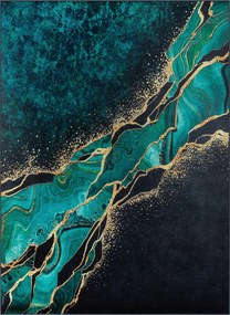 Szőnyeg 220X160CM Zöld Arany Márvány Csillogó Csúszásgátló Divatos Szoba