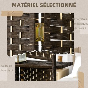 HOMCOM 4 Panelos Szobai Elválasztó 160 x 170 cm 2 Polccal, Összecsukható, Fenyőfa Irodához, Nappaliba, Hálószobába, Barna | Aosom