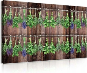 Vászonkép 120x80 Friss gyógynövények levendula szárított gyógynövények fa háttér természet