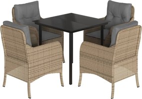 vidaXL 5 részes bézs polyrattan kerti étkezőgarnitúra párnákkal