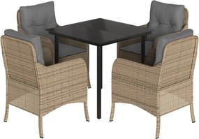 vidaXL 5 részes bézs polyrattan kerti étkezőgarnitúra párnákkal
