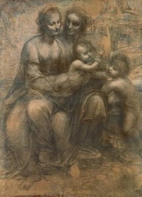 Leonardo da Vinci - Festmény reprodukció The Virgin and Child with Saint Anne, and the Infant Saint John the Baptist, (30 x 40 cm)