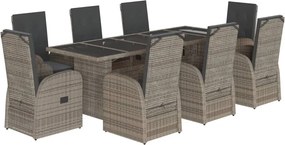 vidaXL 9 részes szürke polyrattan kerti étkezőgarnitúra párnával