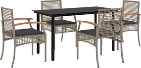 vidaXL 5 részes szürke polyrattan kerti étkezőgarnitúra párnával
