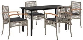 vidaXL 5 részes szürke polyrattan kerti étkezőgarnitúra párnával