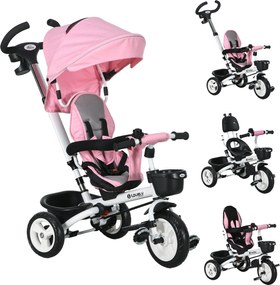 HOMCOM 6 az 1-ben tricikli tolókerékkel, összecsukható, gyermek tricikli biztonsági övvel, levehető napernyővel, kosárral, pohártartóval, pedálos, 1-5