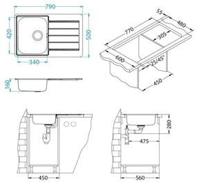 ALVEUS 1069147 - Mosogató LINE 79x50 cm matt acél/szatén