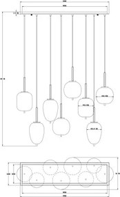 Globo 15345-8 Függeszték fekete fém váz, füstszínű 8 különböző méretű, és formájú üvegbúrával. HxSZxM940x340x1200, exkl. 8xE14 40W 230V