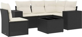 vidaXL 6 részes fekete polyrattan kerti ülőgarnitúra párnákkal