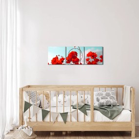 Fényes piros virágokkal rendelkező mező képe (órával) (90x30 cm)