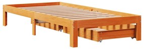 viaszbarna tömör fenyőfa ágykeret fiókokkal 75 x 190 cm