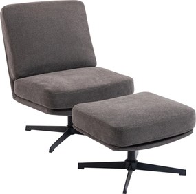 HOMCOM forgó pihenőfotel lábtartóval, lenhatású kárpit, széles párnázott ülés, modern relax fotel nappaliba és hálószobába, sötétszürke | Aosom